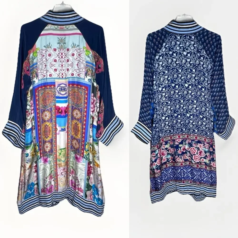 Johnny Was Fiori Reversible Silk Kimono Longline Jacket Sz S - Picture 4 of 8